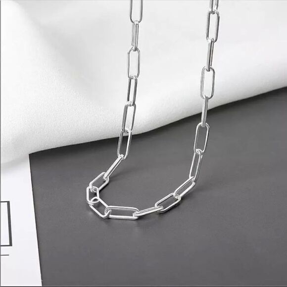 New Sterling Silver Paperclip Chain Necklace - Picture 5 of 8
